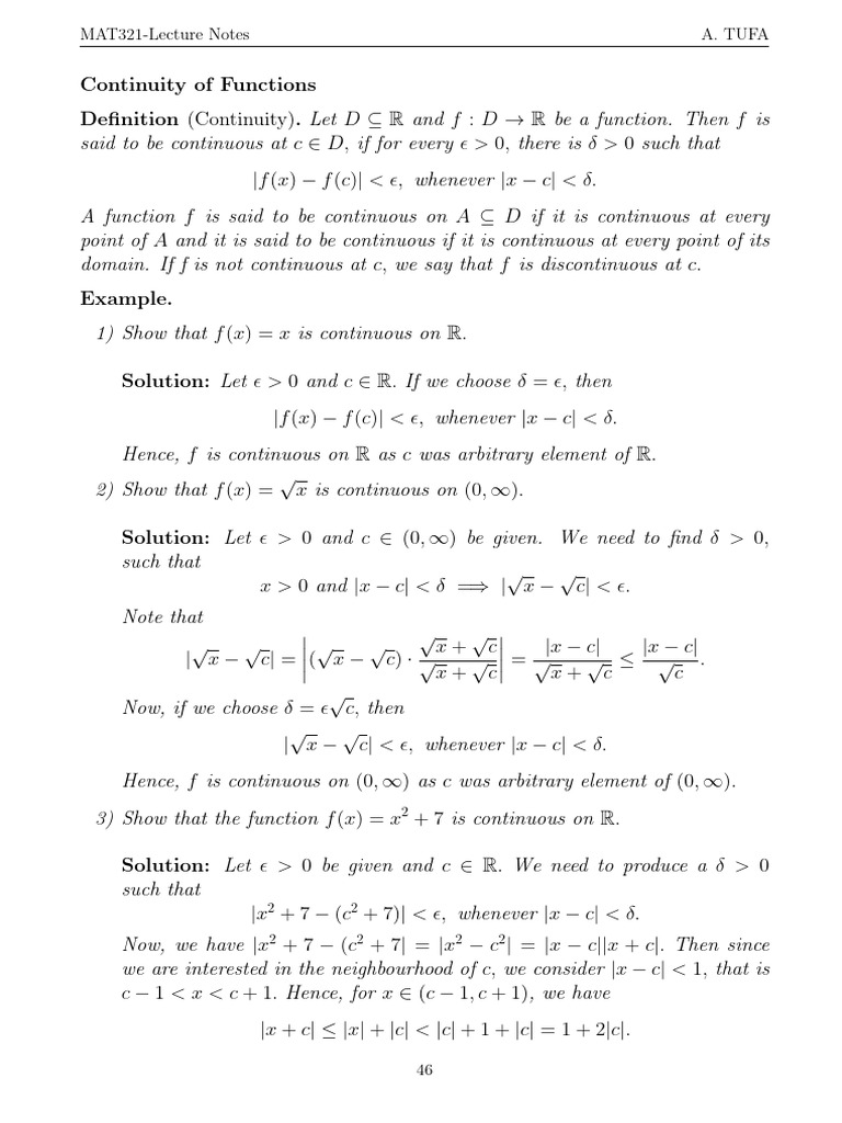 Math 321 Lecture Note-46-50 | PDF | Continuous Function | Analysis