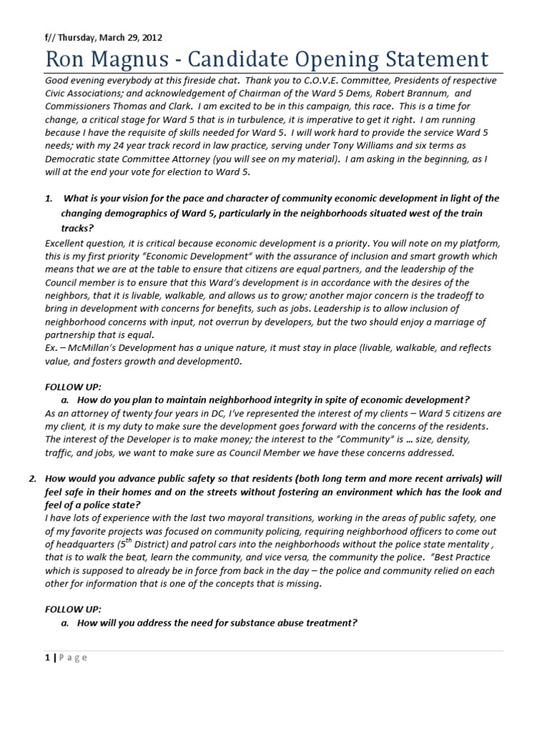 Ron Magnus: Ward 5 Council Candidate Statement | PDF | Vocational ...