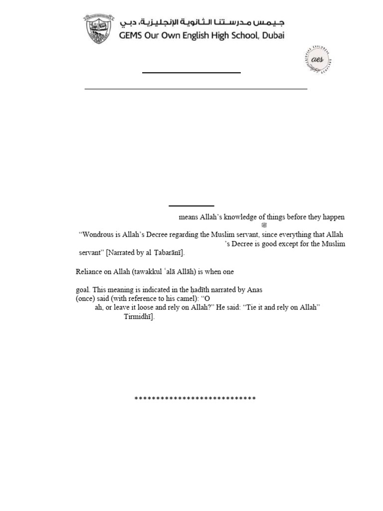 Believe in Divine Decree and Predestination | PDF
