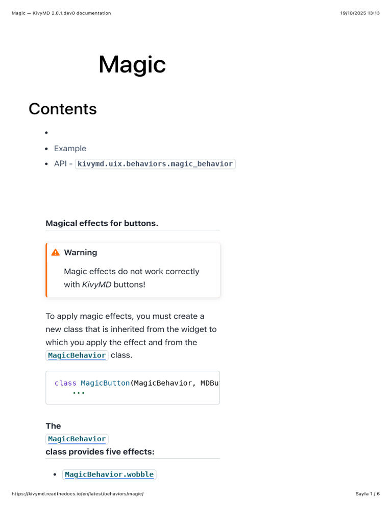 KivyMD Magic Behavior Effects Guide | PDF | Graphical User Interfaces ...