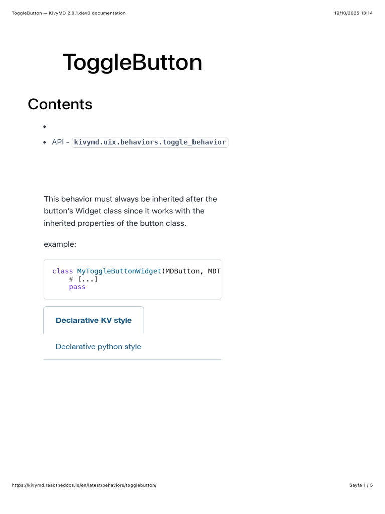 KivyMD ToggleButton Behavior Guide | PDF | Programming Paradigms ...