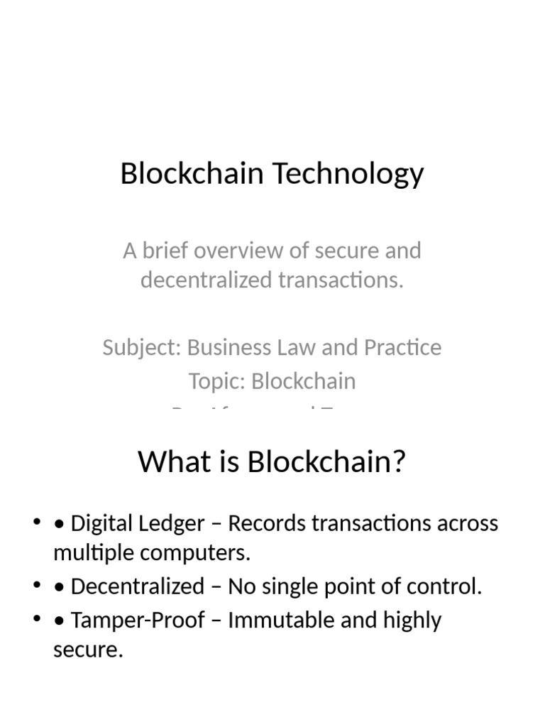Blockchain Technology Presentation | PDF