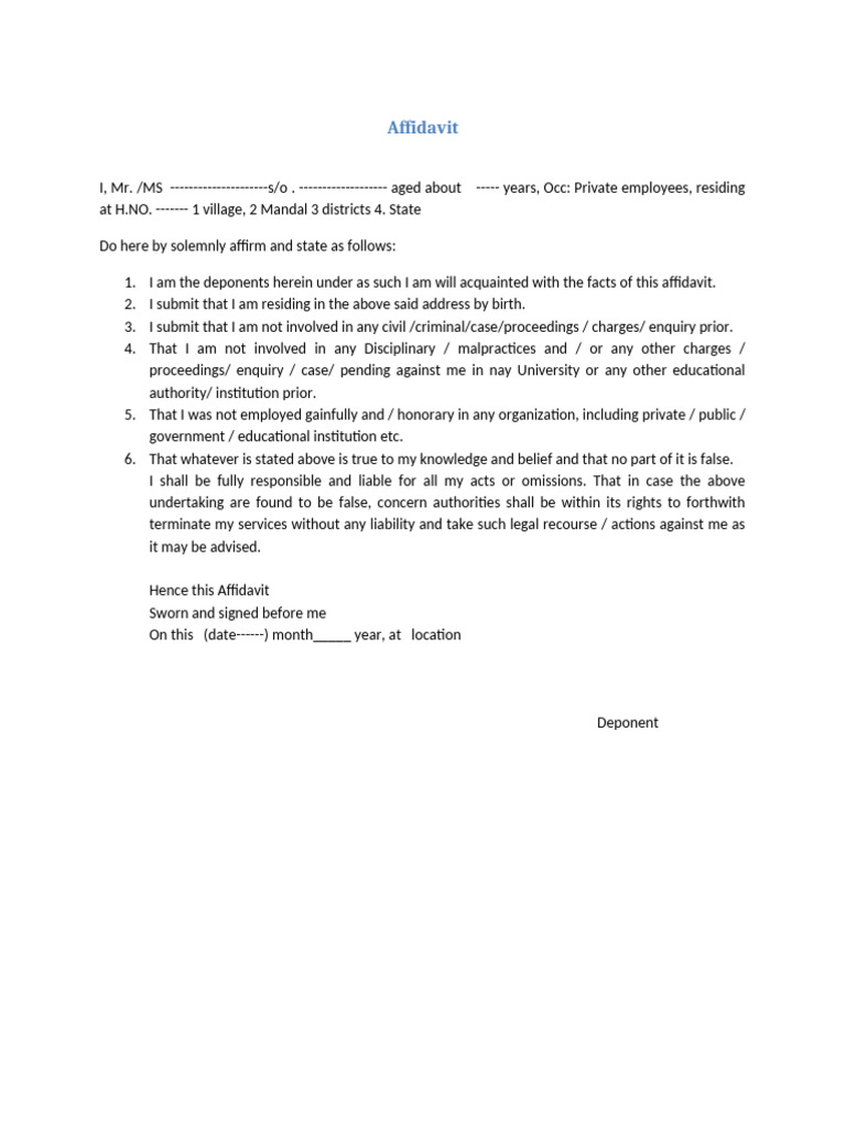 Affidavit of Personal Declaration | PDF