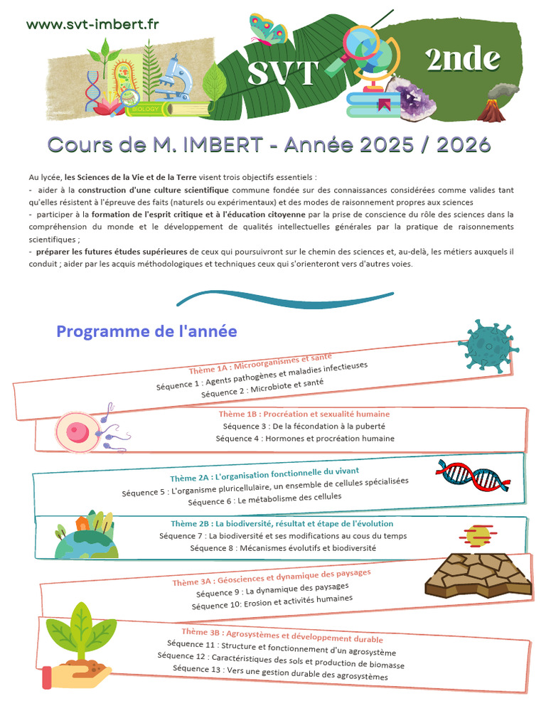 Programme SVT Seconde 2025 | PDF | Biologie | Sciences de la vie