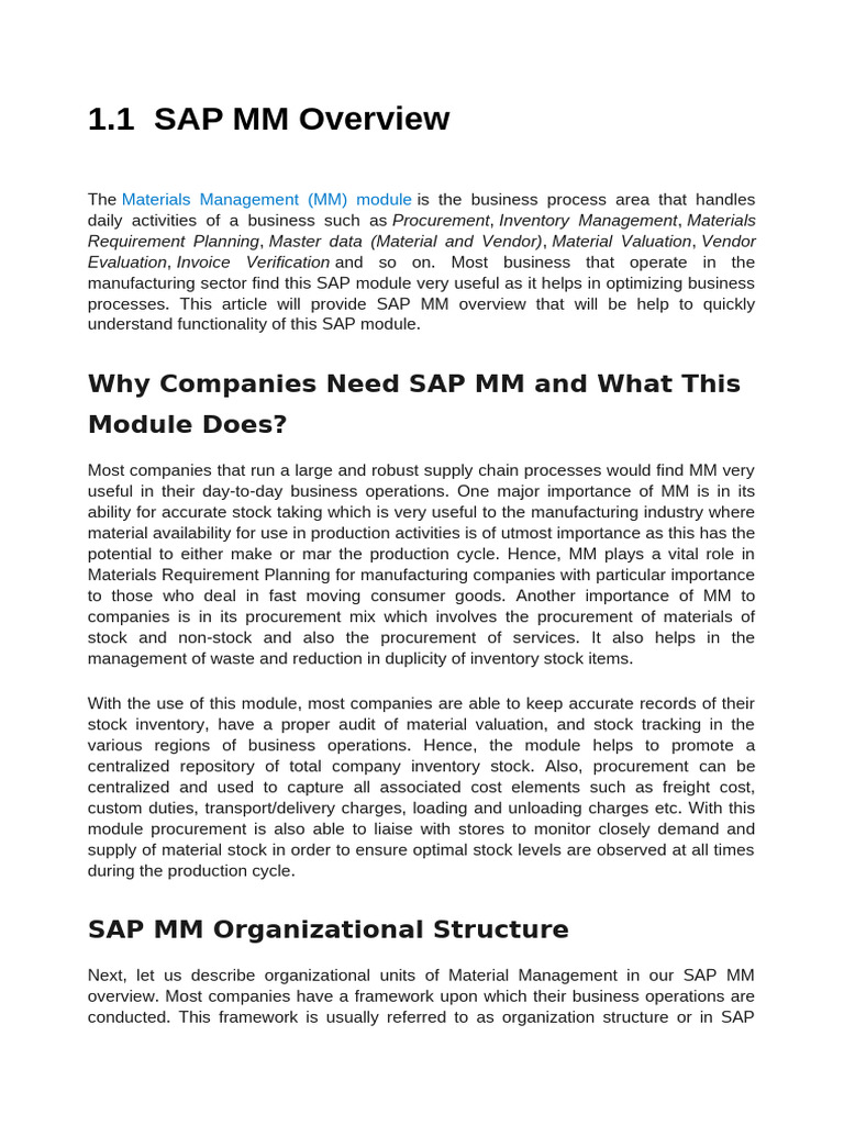 SAP MM Module Overview and Benefits | PDF | Inventory | Procurement
