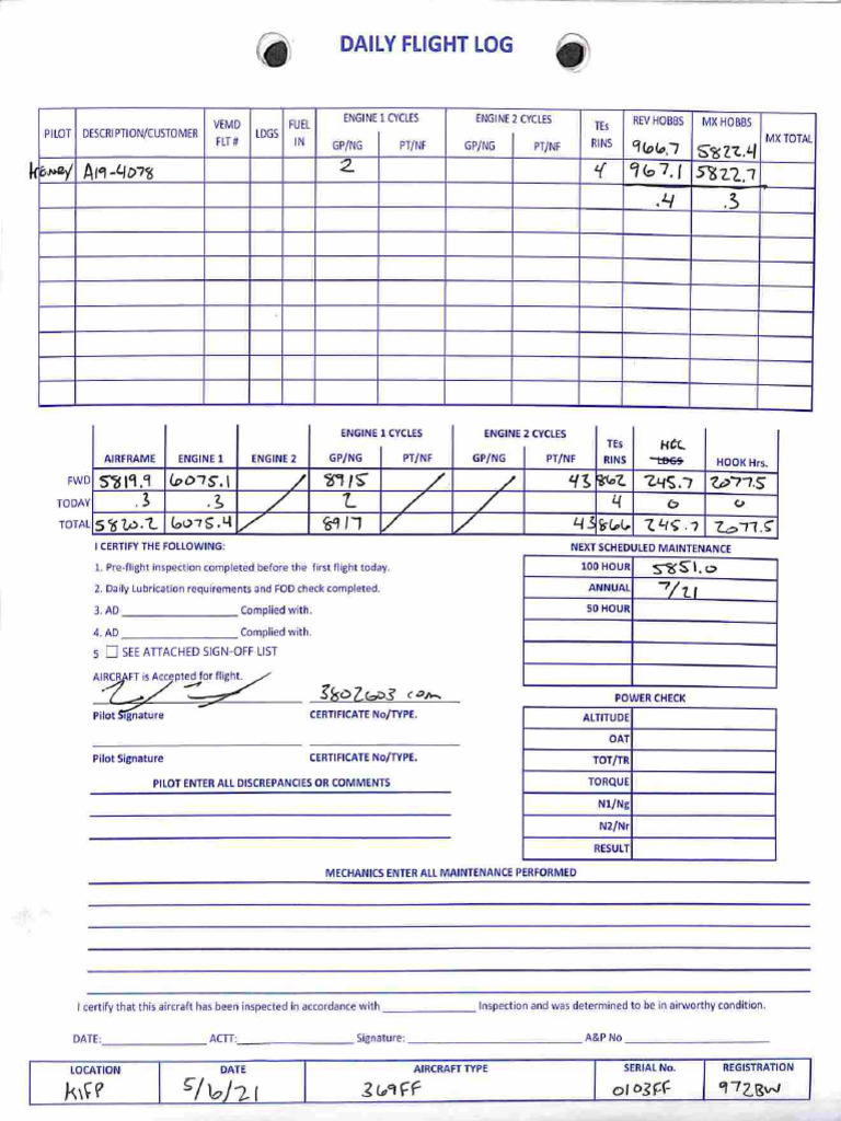 2021 Daily Flight Logs 1 | PDF