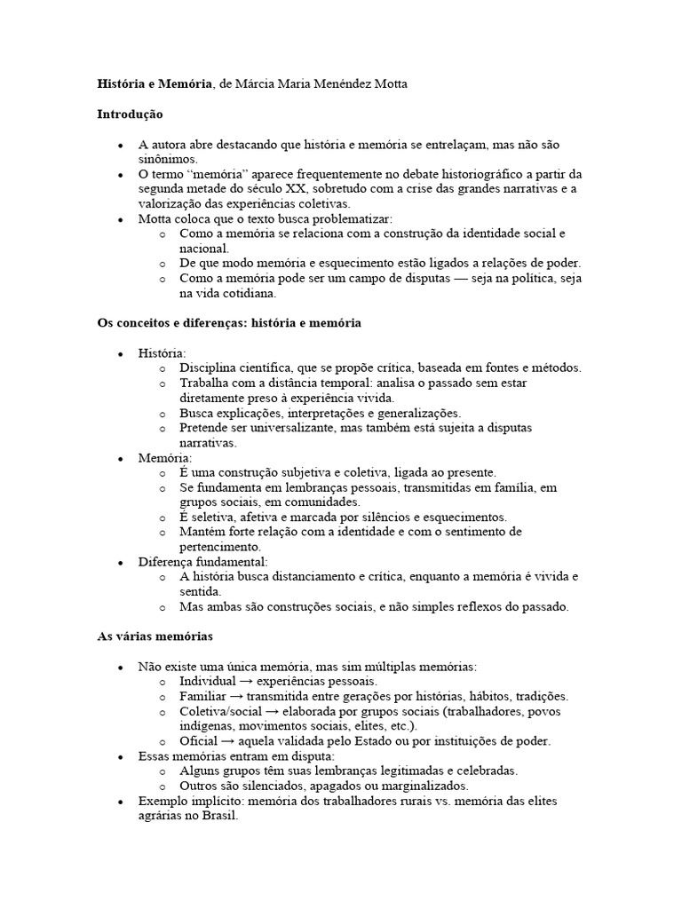 Resumo Historia e Memoria | PDF | Memória | Educação em Artes Liberais