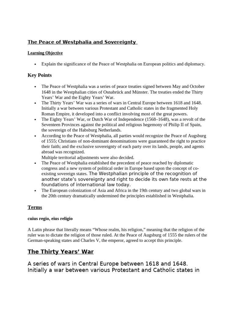 Peace OF WESTPHALIA AND SOVEREIGNTY | PDF | International Relations ...
