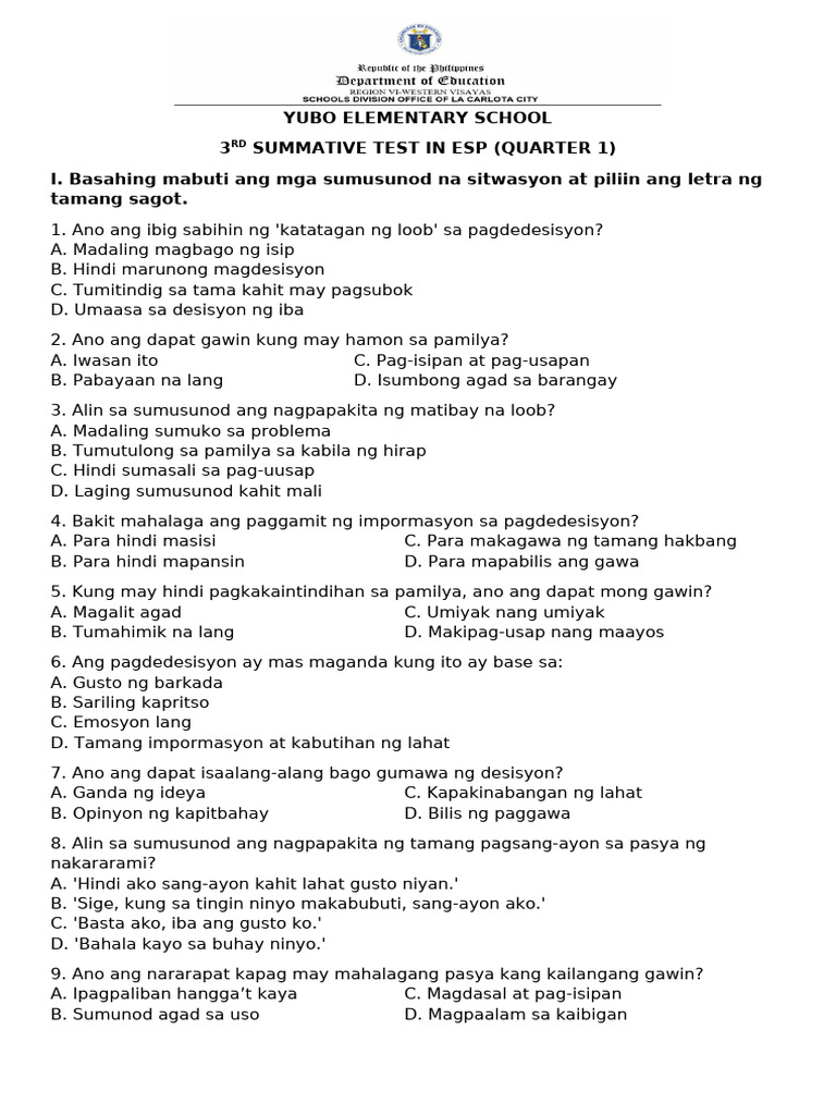 3rd Summative Test | PDF