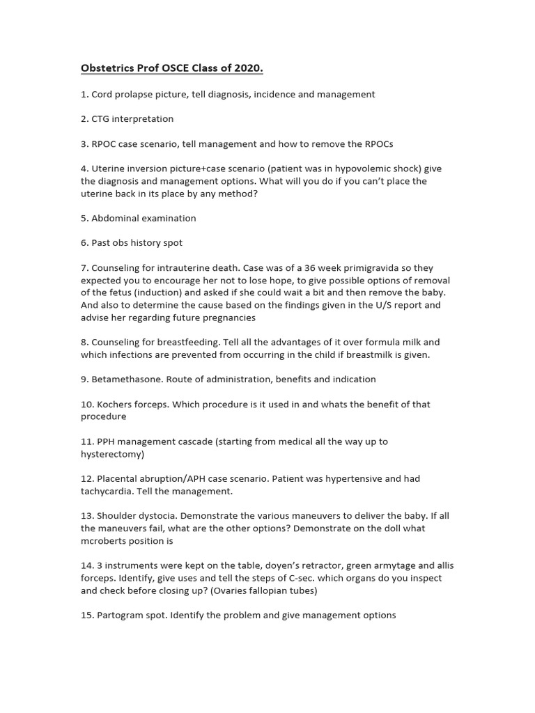 Obstetrics OSCE Guide for 2020 Class | PDF | Medical Specialties ...