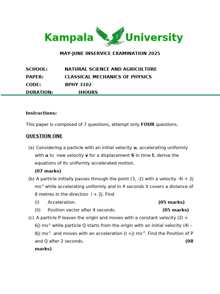 Msk-Bphy 3102 Classical Mechanics of Physics | PDF | Acceleration | Force