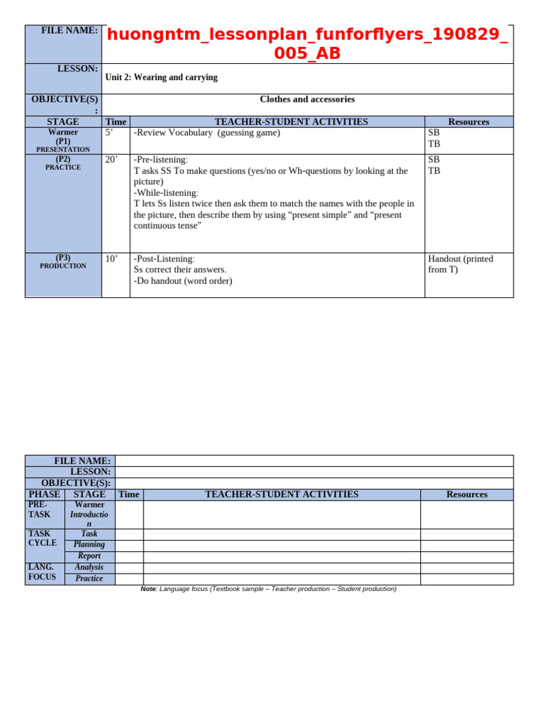 Vaschools Lesson Plan - U2 Fun - Tiet 5 | PDF