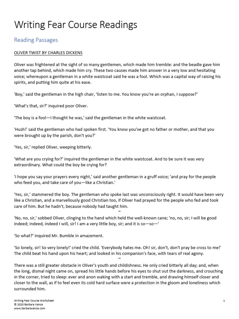 Writing Fear Course Readings | PDF