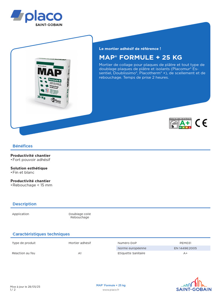 Mortier Adhésif MAP® Formule + 25 kg | PDF