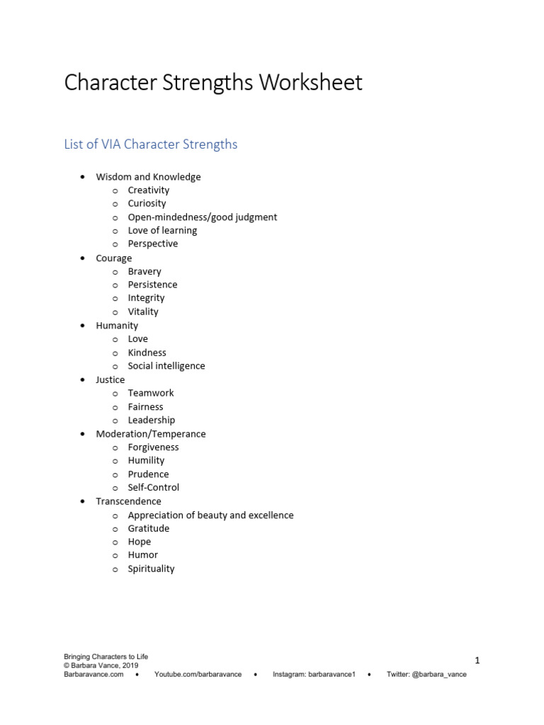 Character Strengths Worksheet Guide | PDF | Virtue | Courage