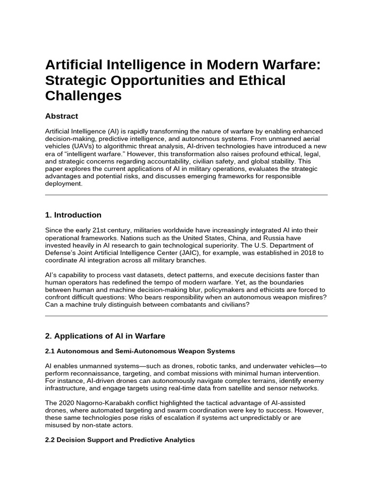 AI's Role in Modern Warfare Ethics | PDF | Artificial Intelligence ...