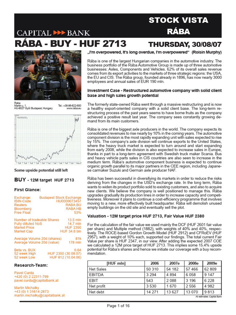 RABA Initial Coverage 300807 | PDF | Discounted Cash Flow | Cost Of Capital