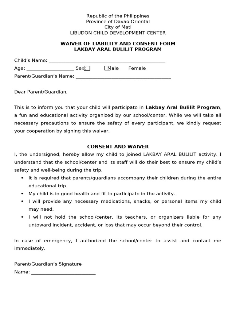 Mati Child Development Center Consent Form | PDF | Junk Food | Teachers