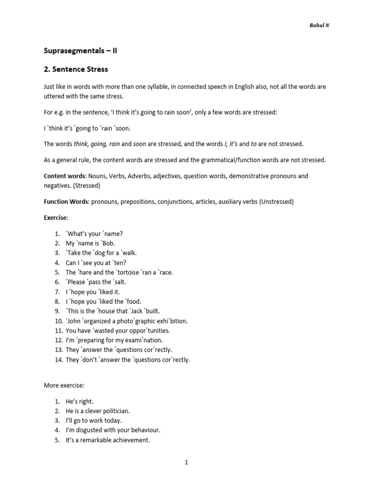 Understanding English Sentence Stress | PDF | Stress (Linguistics ...