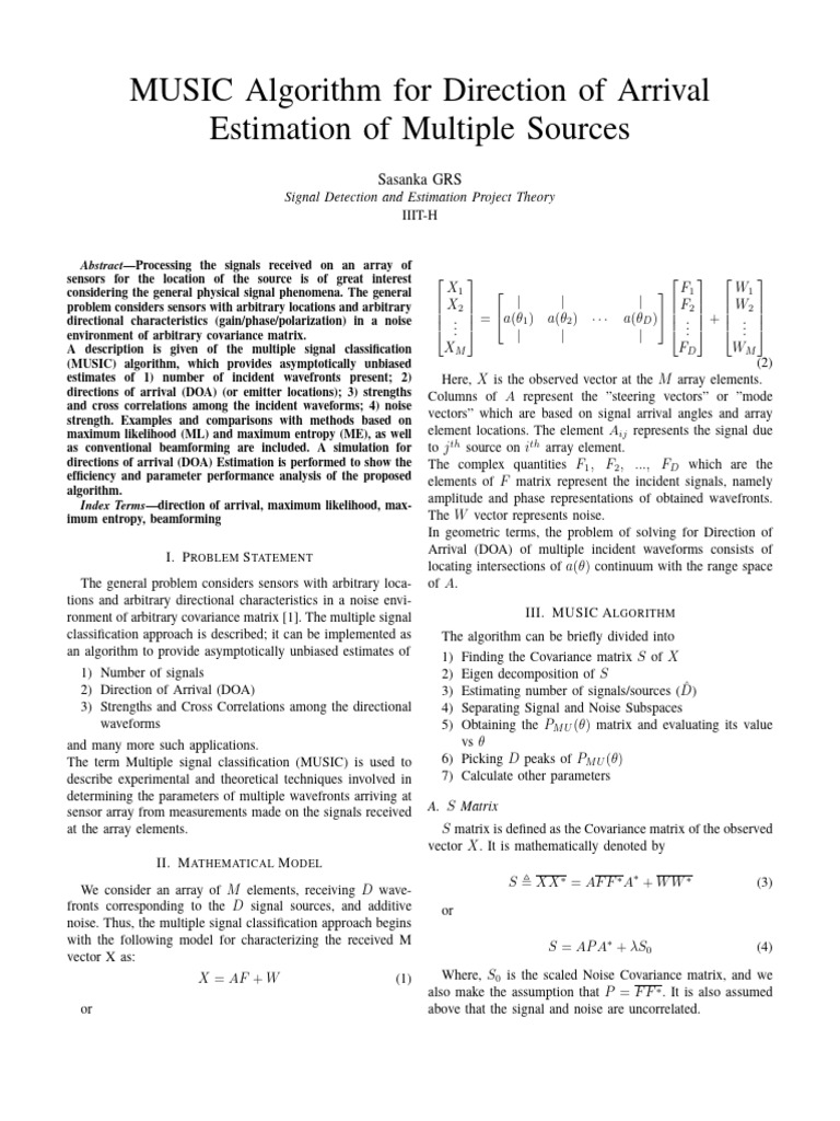 MUSIC Algorithm for DOA Estimation | PDF | Applied Mathematics | Algorithms