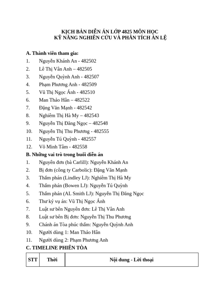 KỊCH BẢN DIỄN ÁN LỚP 4825 Final | PDF