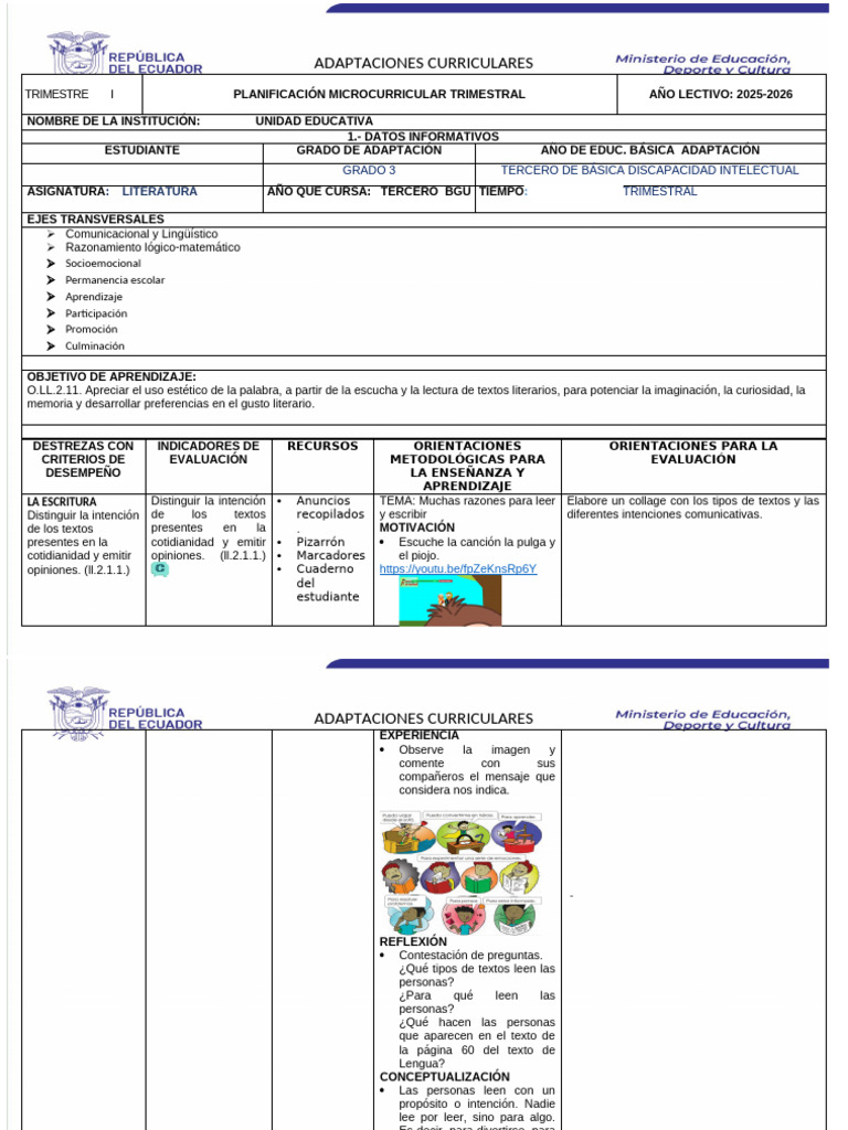 Planificacion Grado 3 2025-2026 | PDF | Aprendizaje | Plan de estudios