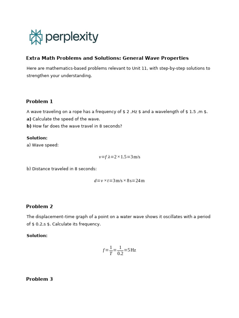 Extra Math Problems and Solutions - General Wave PR | PDF