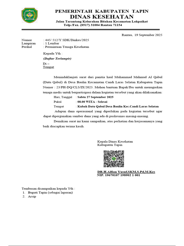 20250923133811surat Permintaan NAKES Haul Datu Kabul (1) - Preview | PDF