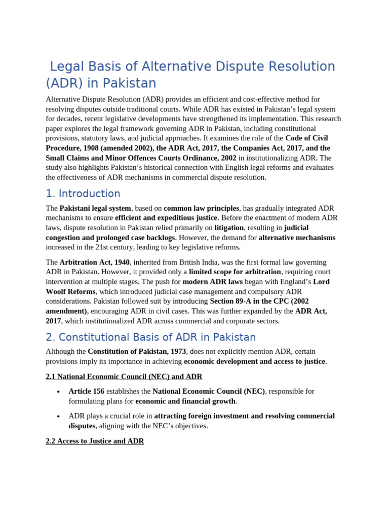 Legal Basis of Alternative Dispute Resolution | PDF | Alternative ...