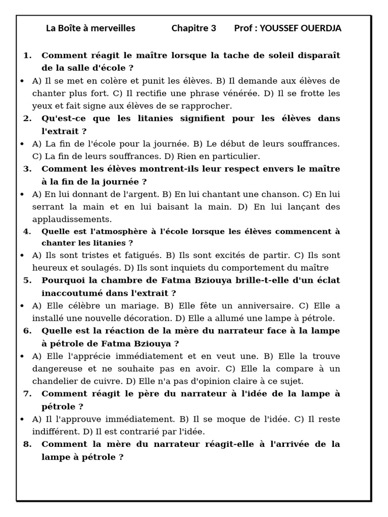 Analyse du Chapitre 3 de La Boîte à merveilles | PDF