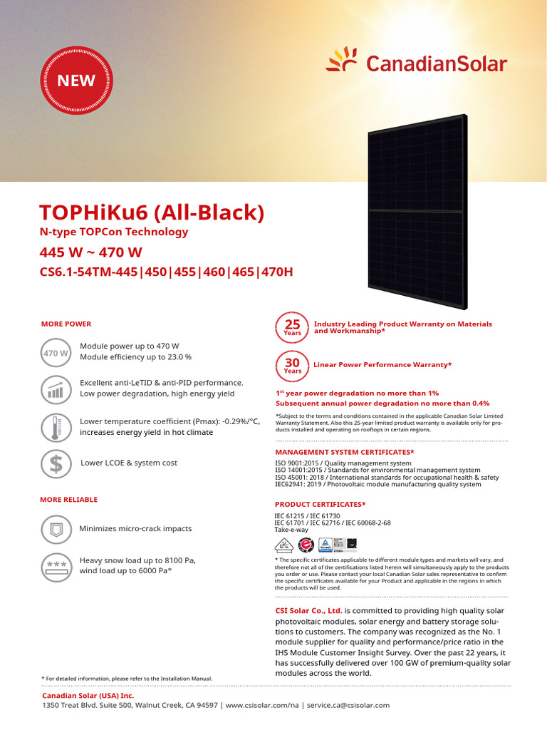 Canadian Solar CS6.1-54TM Datasheet | PDF | Photovoltaics | Electricity