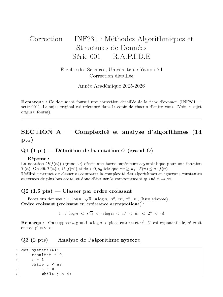 Correction INF231 : Algorithmes et Données | PDF | Algorithmes et ...