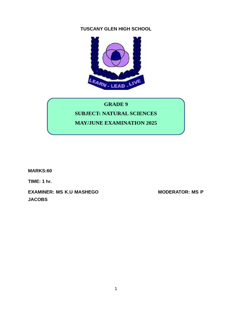Grade 9 Term 2 Exam 2025 | PDF | Atoms | Chemical Substances