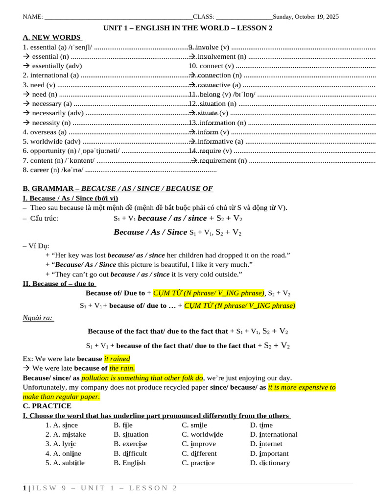 English Vocabulary and Grammar Lesson | PDF | English Language | Human ...