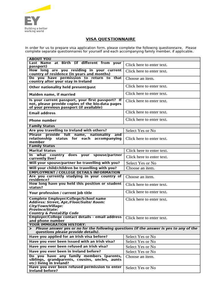 Visa Application Questionnaire Form | PDF | Travel Visa | Passport
