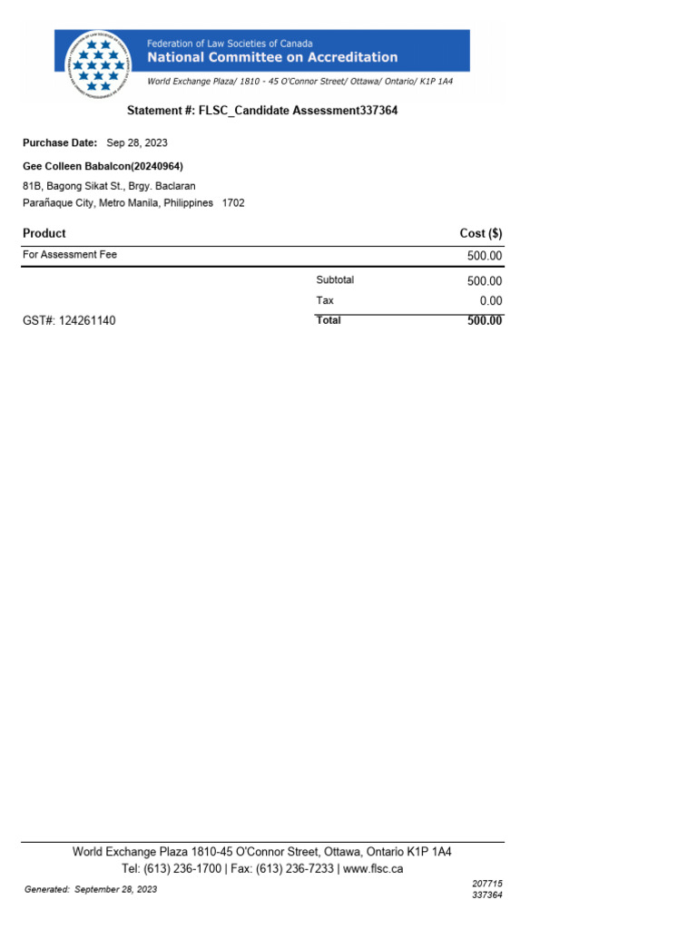 Candidate Assessment Fee Invoice | PDF
