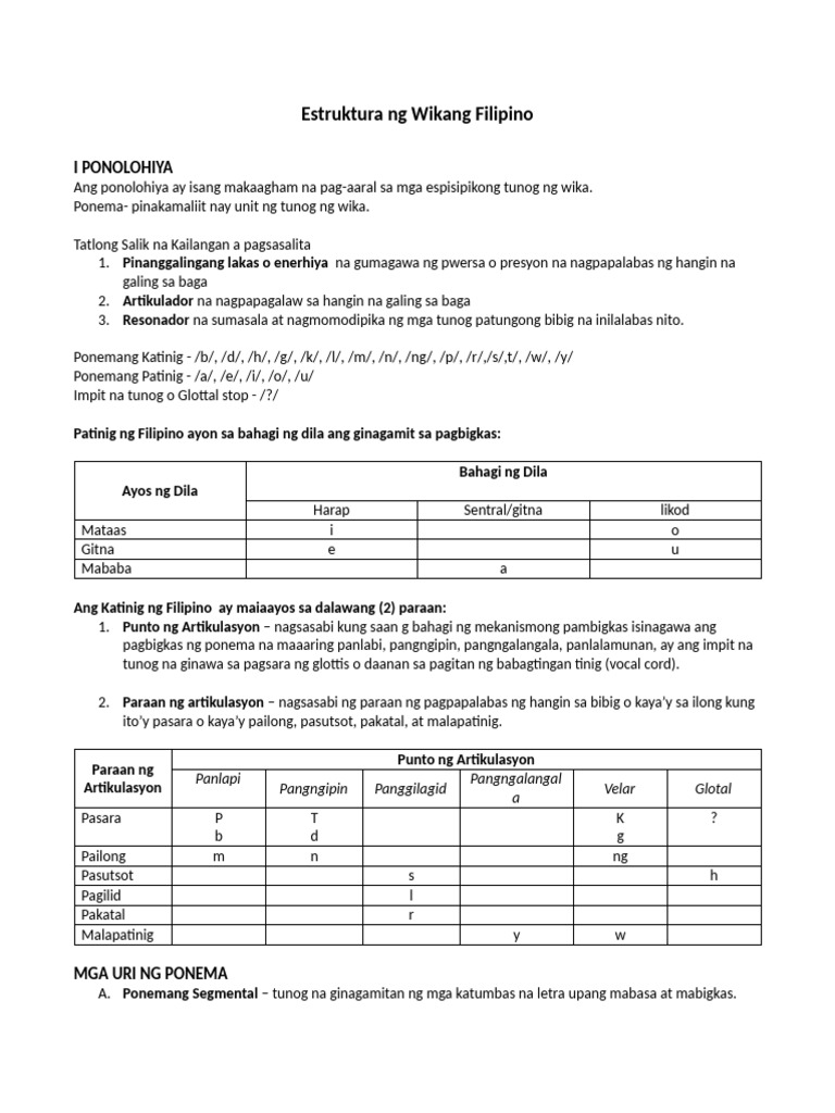 LANG 101 - Estruktura NG Wikang Filipino | PDF