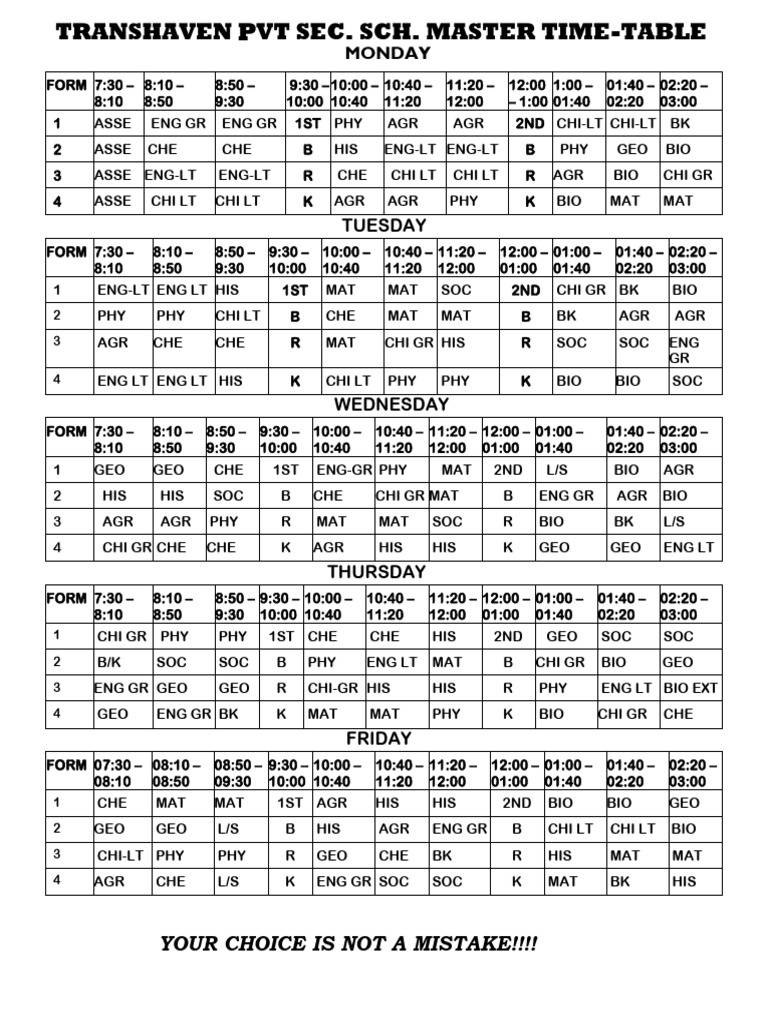 Master Time Table Overview | PDF