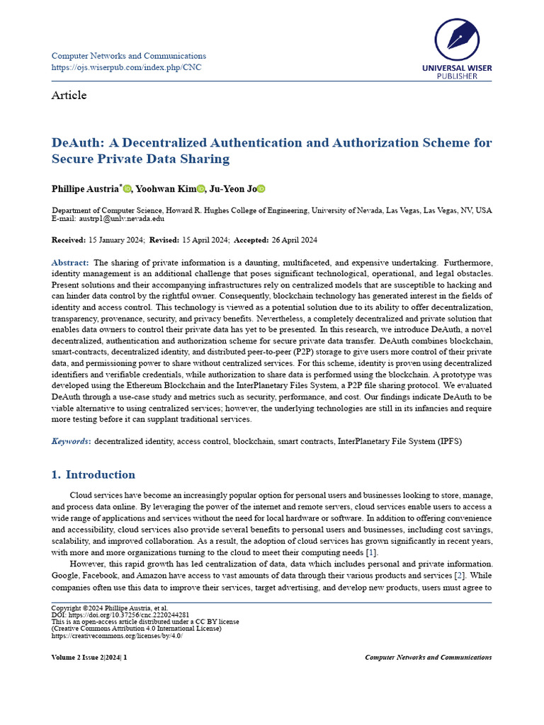 Decentralized Data Sharing with DeAuth | PDF | Electronic Health Record ...