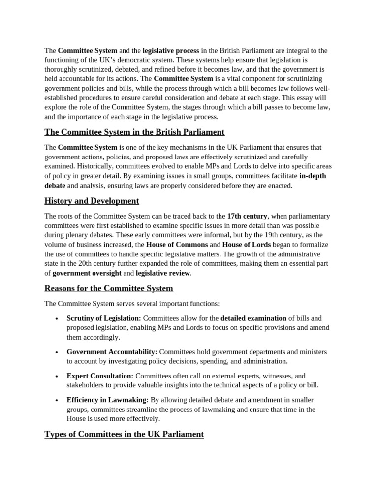 UK Parliament's Committee System Explained | PDF | Bill (Law) | Committee