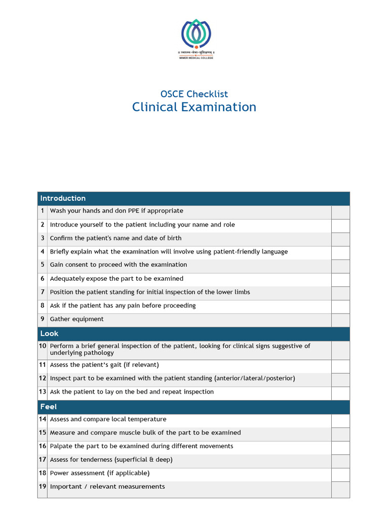 OSCE Clinical Examination Checklist | PDF