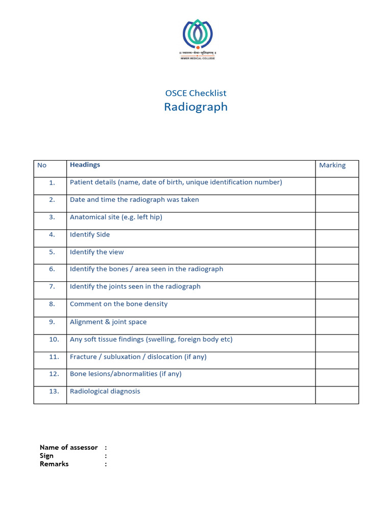 OSCE Checklist Radiology | PDF