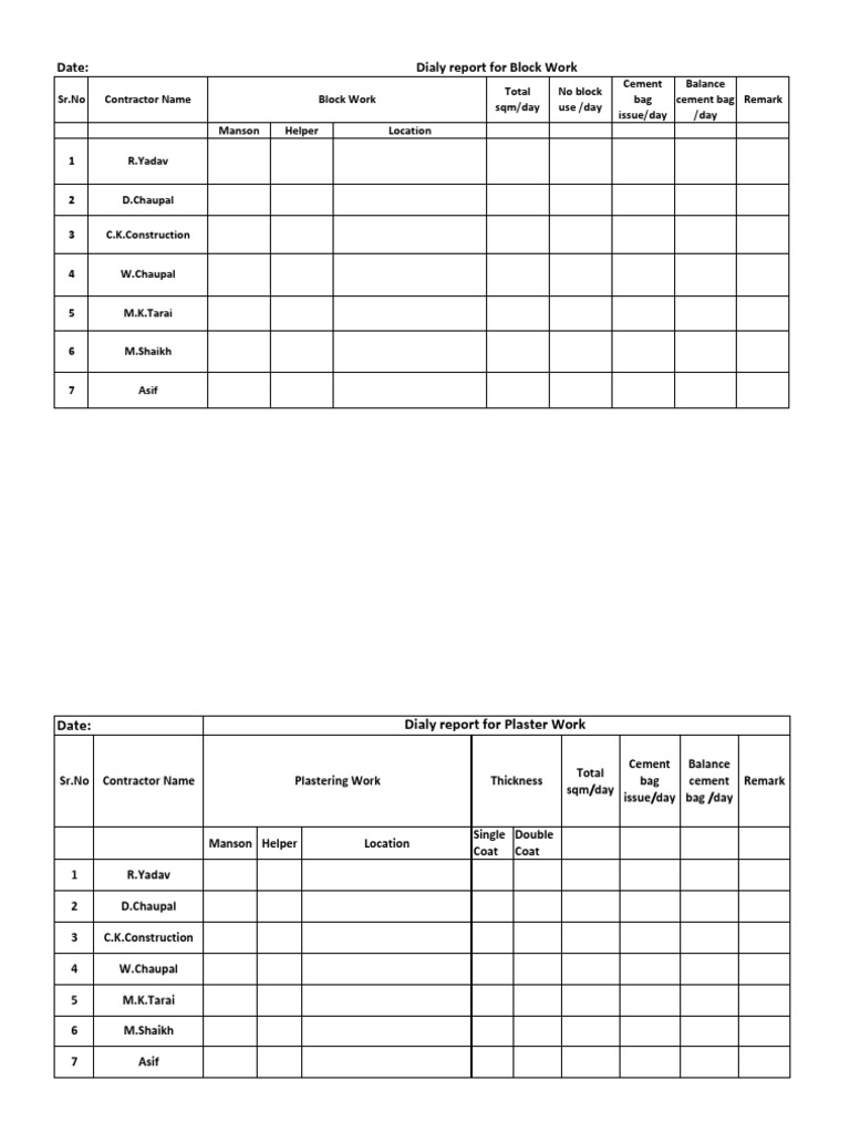Block Plastring Work Pdf