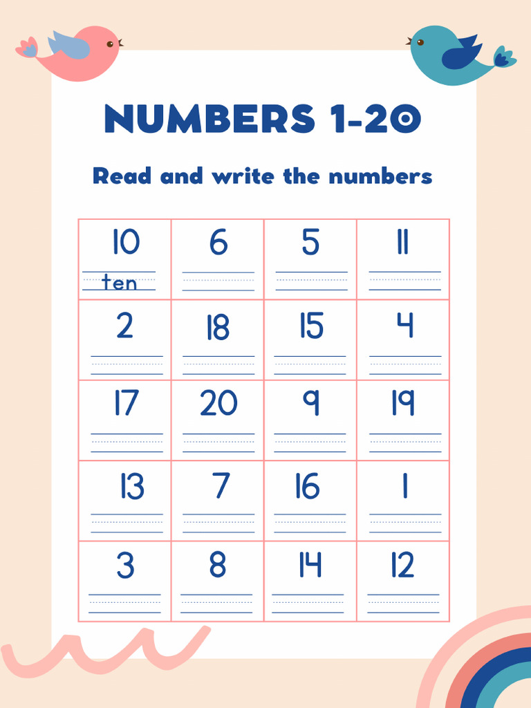 Beige Cute 1-20 Numbers Worksheet - 20251008 - 203439 - 0000 | PDF