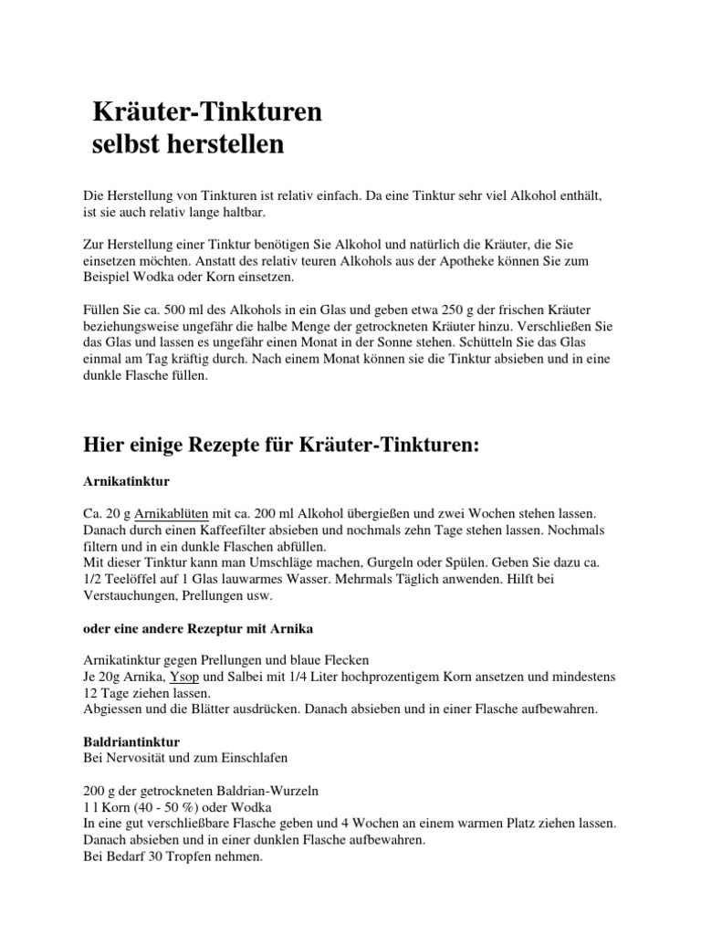 Kruter-Tinkturen Selbst Herstellen | PDF