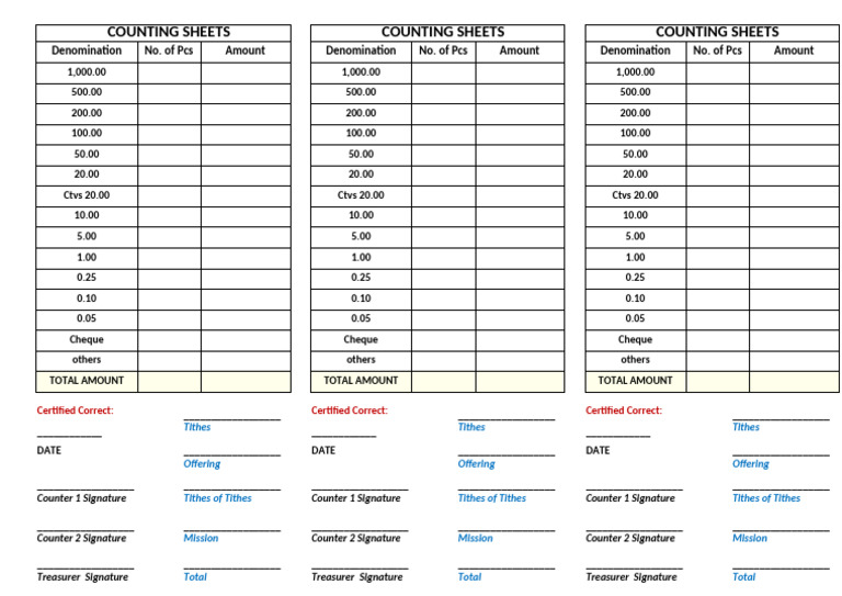 Church Offering Counting Sheet | PDF
