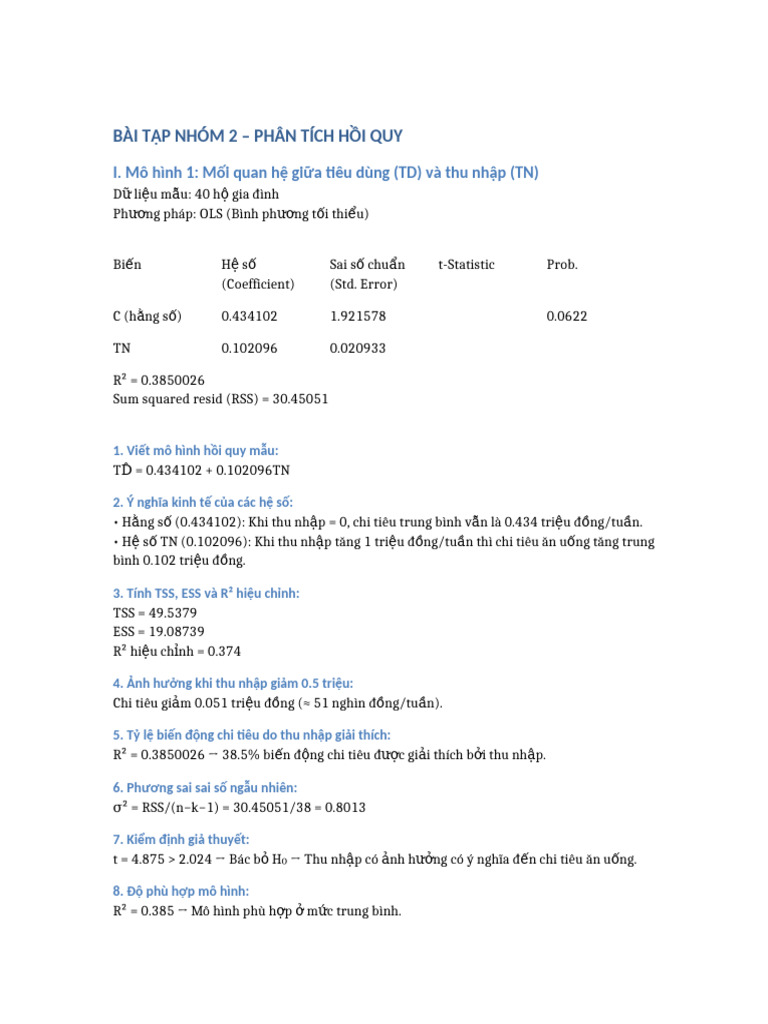 Bai Tap Nhom 2 Phan Tich Hoi Quy | PDF