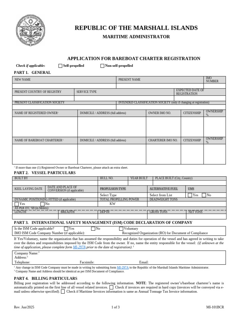 Bareboat Charter Registration Application | PDF | Invoice | Shipping