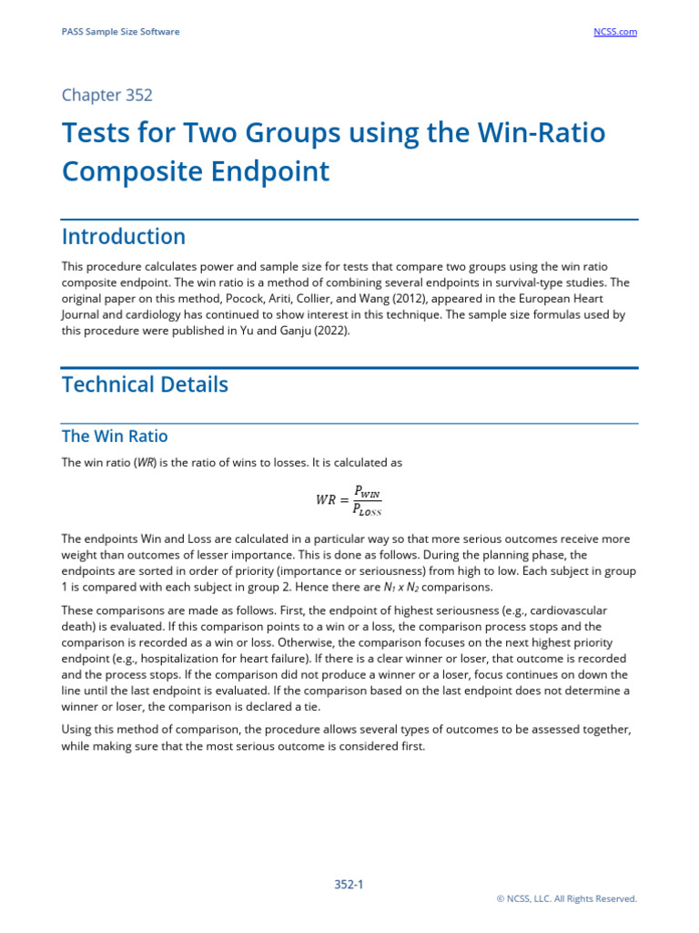 Tests For Two Groups Using The Win-Ratio Composite Endpoint | PDF ...