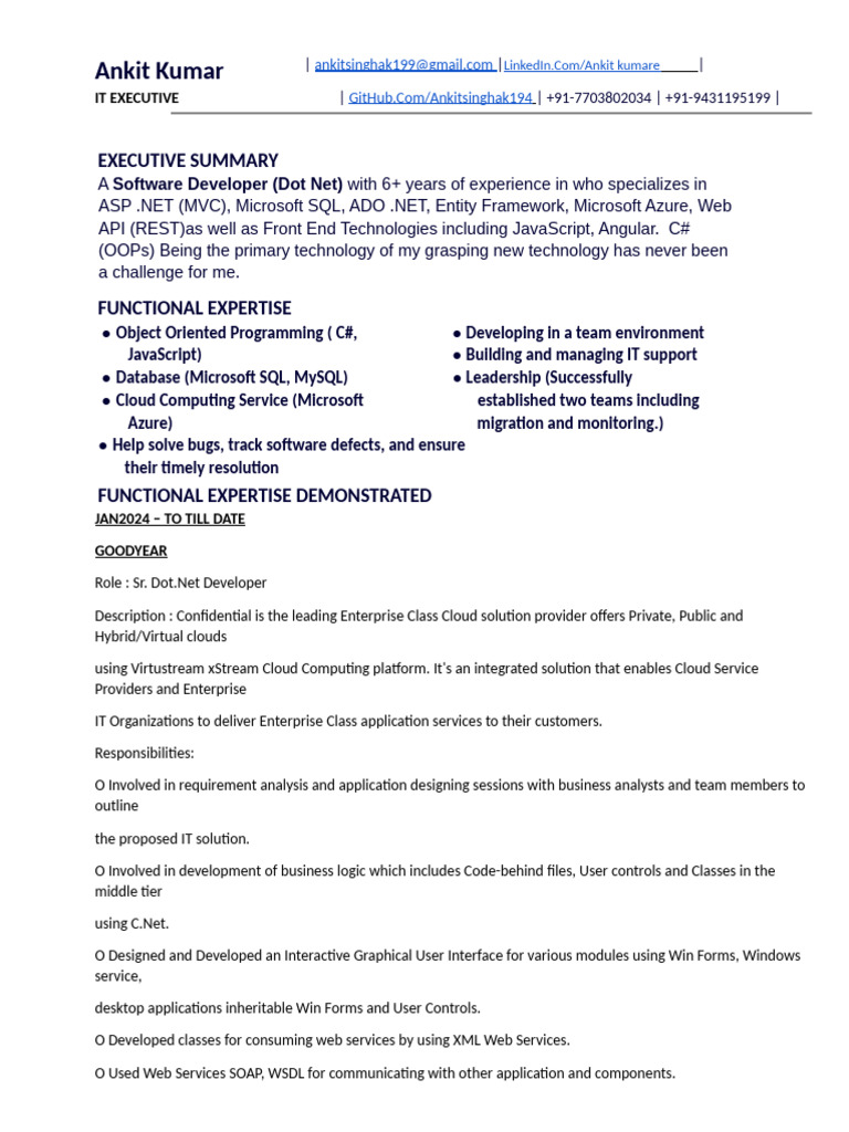Experienced .NET Developer Profile | PDF | Web Service | Ajax (Programming)